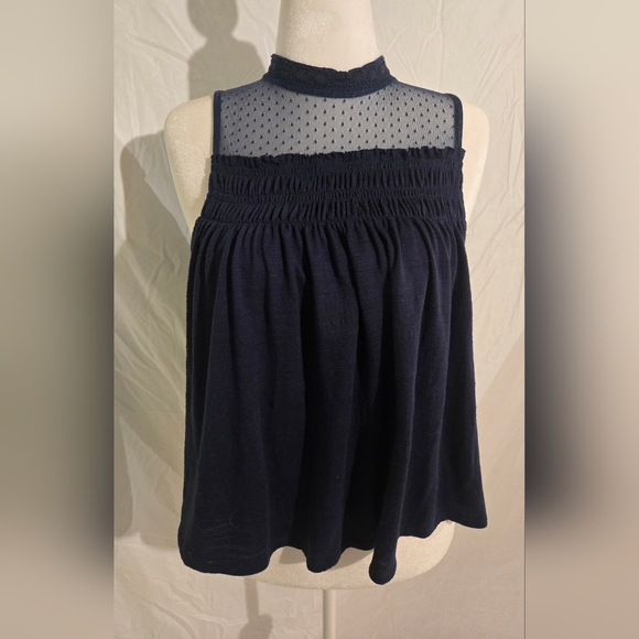 Xhilaration Tops - Xhilaration Dark Blue Sleeveless Blouse with Mesh Yoke